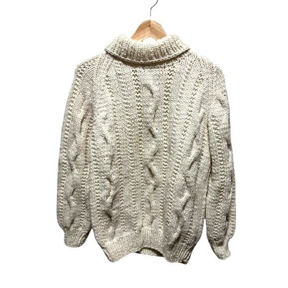 Vintage Fisherman Sweater Flaherty Imports Kennebunkport White Wool Blend Large - Picture 1 of 8
